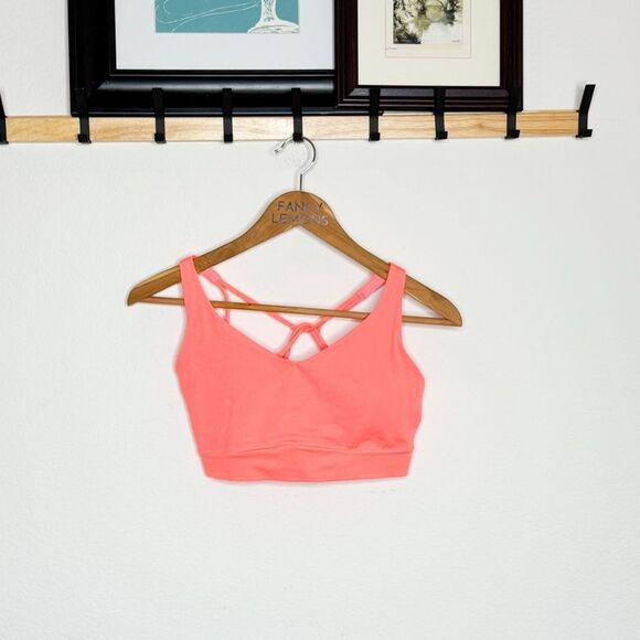 Athleta Women’s Vibran Coral Strappy Back V-Neck Sports Bra Size M - Picture 1 of 5